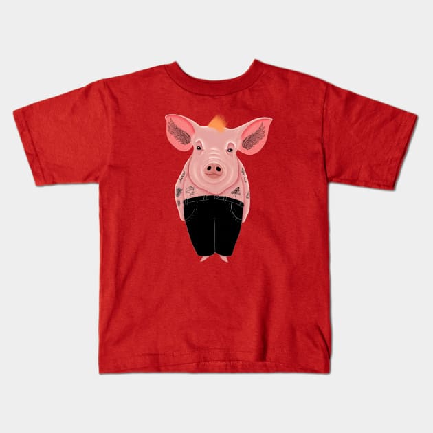 Cool Pig with Tattoo in Trousers Kids T-Shirt by DrawingEggen